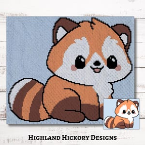 Modèle au crochet avec motif panda roux C2C Graphgan + instructions écrites coin à coin, tapisserie, tunisien, tricot, grille de point de croix PDF