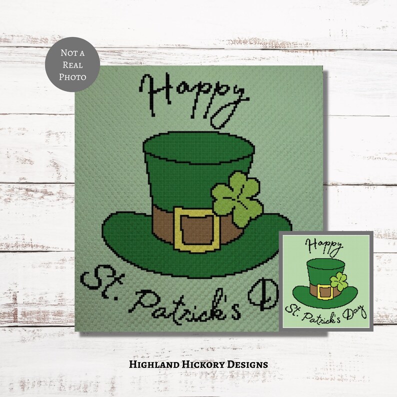 St. Patrick's Day Diagram 1 Virkmönster C2C, Mini c2c, tss, fm, hdc, dm Diagrammönster med skriftliga instruktioner, Hörn-till-hörn-gobeläng bild 1