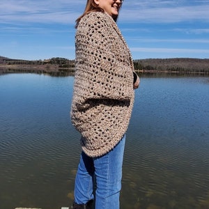 Crochet Shale Shrug PATTERN ONLY women&#39;s sweater, 3/4 length sleeves, women&#39;s cocoon shrug, chunky sweater, 3 sizes S/M, L/XL, 2XL/3XL