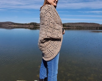 Crochet Shale Shrug PATTERN ONLY women's sweater, 3/4 length sleeves, women's cocoon shrug, chunky sweater, 3 sizes S/M, L/XL, 2XL/3XL