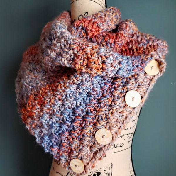 Crochet Heights Cowl PATTERN ONLY buttoned cowl wrap scarf chunky buttoned cowl woman teenager woven stitch