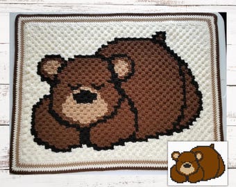 Sleepy Bear Graph, Crochet Pattern, C2C and SC Graphgan + Written Instructions Corner-to-Corner, PDF Download, Baby Blanket