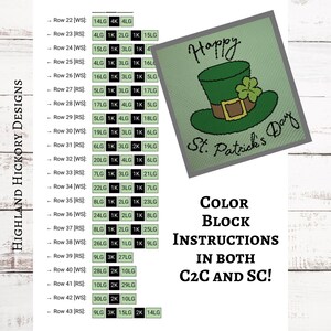 St. Patrick's Day Diagram 1 Virkmönster C2C, Mini c2c, tss, fm, hdc, dm Diagrammönster med skriftliga instruktioner, Hörn-till-hörn-gobeläng bild 3