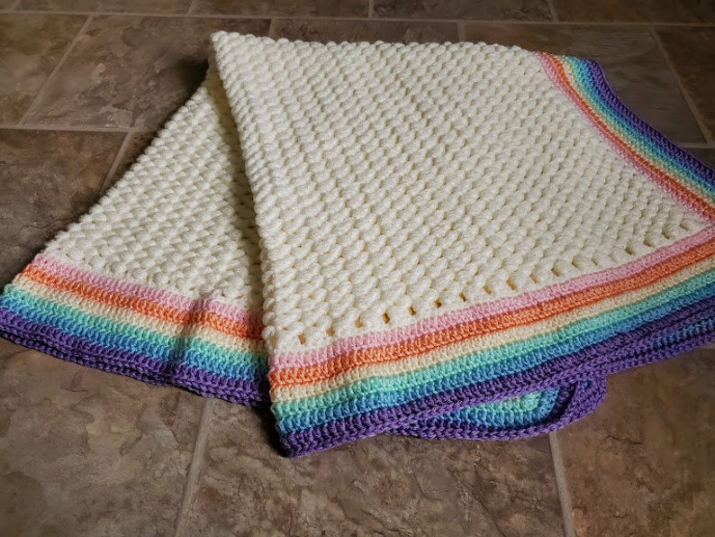 Crochet Rainbow Baby Blanket PATTERN ONLY Rainbow bébé, bébé afghan, couverture de poussette, couverture de berceau, bordure arc-en-ciel, article pour bébé image 4