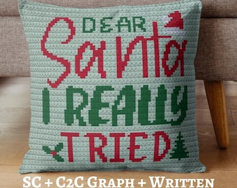 Dear Santa Graph Crochet Pattern, Throw Pillow, Wall Hanging, Blanket, SC + C2C Written Instructions, PDF Download, Christmas Decor, Winter