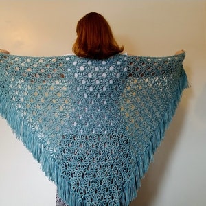 Crochet April Showers Shawl PATTERN ONLY triangle shawl prayer shawl spring lacy women's teen teenager youth child raindrops fringe easy image 4