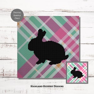 Plaid Bunny Graph Crochet Pattern C2C, Mini c2c, tss, sc, hdc, dc Graphgan With Written Instructions Corner to Corner PDF download tapestry