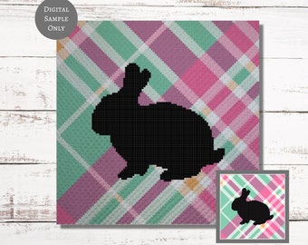 Plaid Bunny Graph Crochet Pattern C2C, Mini c2c, tss, sc, hdc, dc Graphgan With Written Instructions Corner to Corner PDF download tapestry