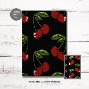 Körsbärsgrafik virkmönster C2C, mini c2c, tss, fm, hdc, dm grafisk virkmönster med skriftliga instruktioner, hörn till hörn, PDF:er, gobelängvirkning