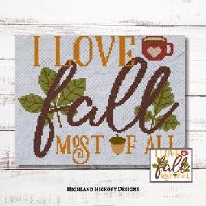 I Love Fall Graph Crochet Pattern C2C, Mini c2c, tss, sc, hdc, dc Graphgan With Written Instructions, Corner to Corner tapestry crochet pdf