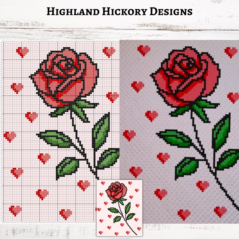 Single Rose Graph, Crochet Pattern, C2C and SC Graphgan + Written ...