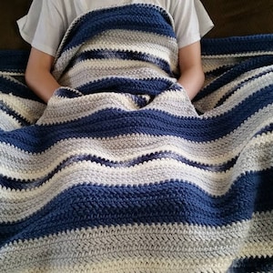 Crochet Peggy&#39;s Pocket Afghan PATTERN ONLY pdf instant digital download throw blanket stripes herringbone half double crochet no holes