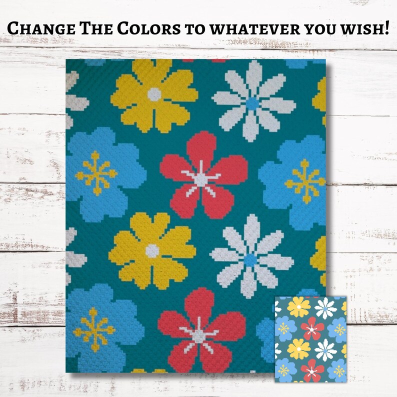 Flower Graphgan Pattern Bold Flower Print Graph, Crochet Pattern, C2C and SC Graphgan + Written ...
