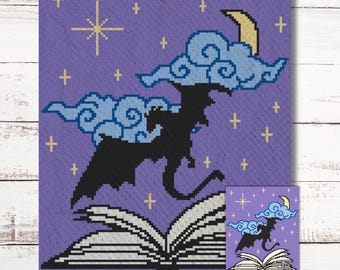 Dragon Story Graph Wzór szydełkowy C2C Graphgan + Instrukcje pisemne Corner-to-Corner, Gobelin, Tunezyjski, Robienie na drutach, Wykres krzyżykowy
