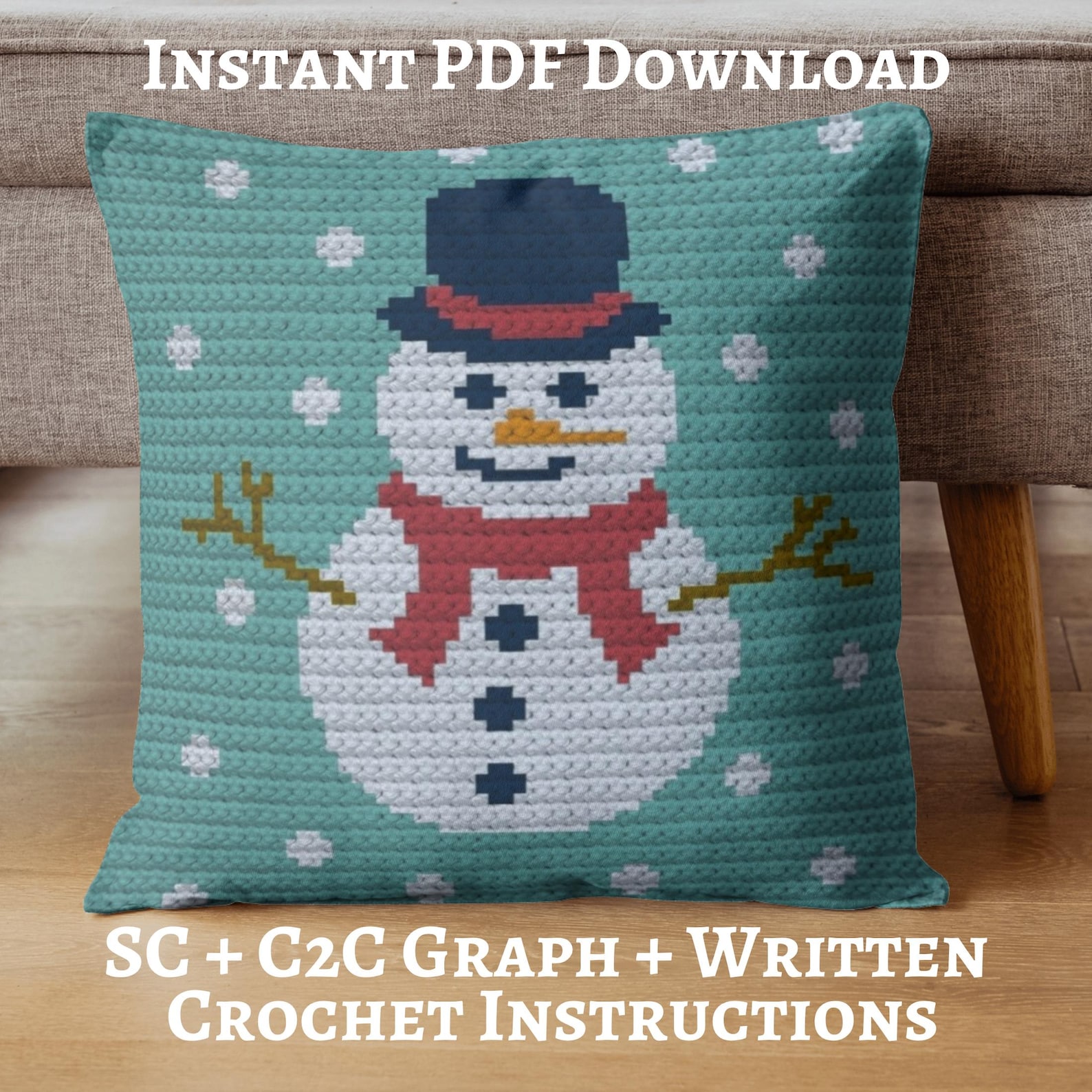 Graph Knitted Snowman Pattern Happy Snowman Graph Crochet Pattern, Throw Pillow, Wall Hanging ...