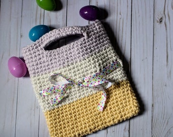 Gehäkelte Frühlingstasche PATTERN ONLY kleine Handtasche Ostereiertasche Kind Teenager Geldbörse Erwachsene mit Band anfängerfreundliche Anleitung mit einfachen Stichen