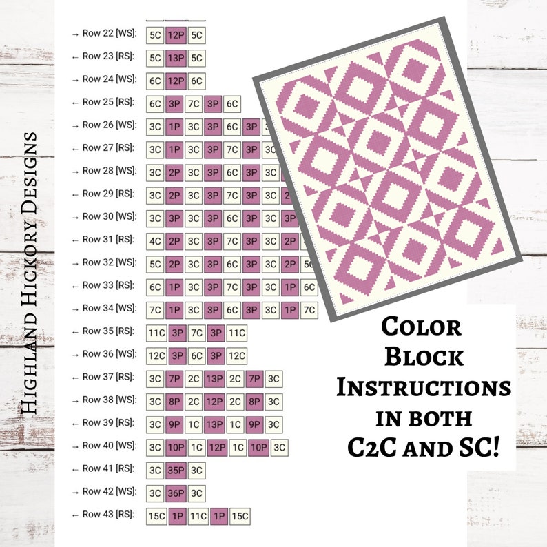 Geometric 1 Graph Crochet Pattern C2C, Mini C2c, Tss, Sc, Hdc, Dc ...