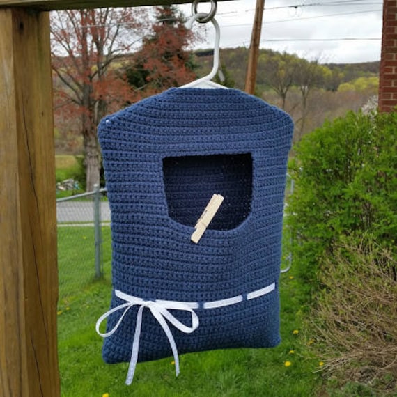 Crochet Blue Ribbon Clothespin Bag PATTERN ONLY pdf instant digital download laundry clothesline housewarming gift