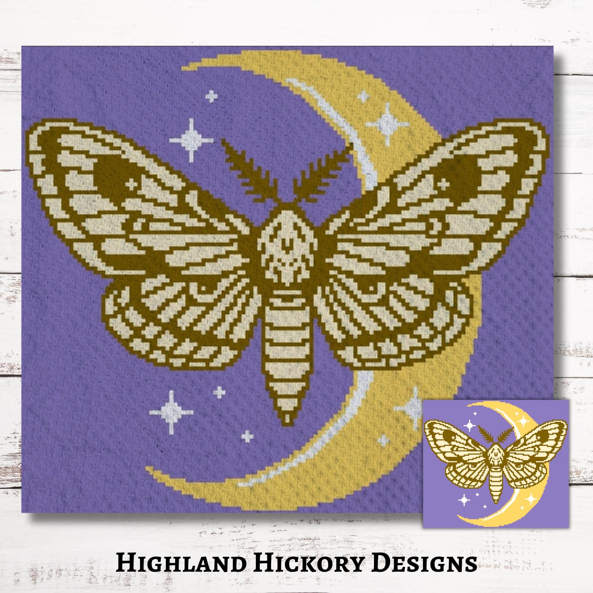 37 Moth Crochet Patterns for Amigurumi, Wearables, and Whimsical Home Decor 8 Moth Moon Graph Crochet Pattern C2C Graphgan + Written