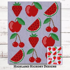 Red Fruit Graph Crochet Pattern C2C Graphgan + Written Instructions Corner-to-Corner, Tapestry, Tunisian, Knitting, Cross Stitch Chart PDF
