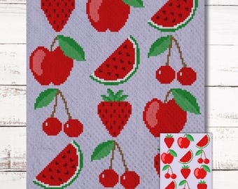 Red Fruit Graph Crochet Pattern C2C Graphgan + Written Instructions Corner-to-Corner, Tapestry, Tunisian, Knitting, Cross Stitch Chart PDF