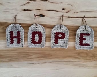 Crochet Hope Hanging Tags PATTERN ONLY pdf instant digital download decoration tapestry crochet individual letters cross stitch