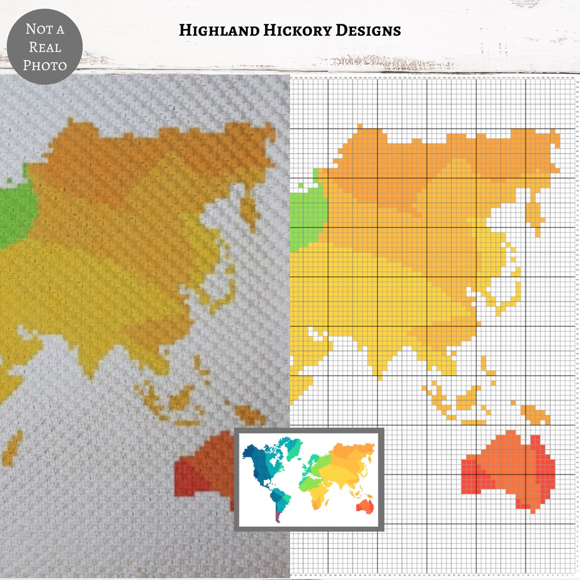World Map Graph Crochet Pattern C2C, Mini C2c, Tss, Sc, Hdc, Dc ...