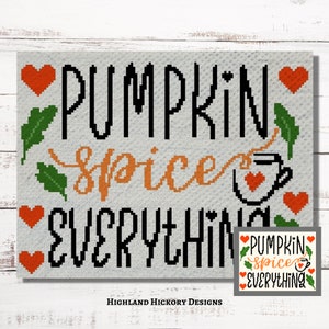 Pumpkin Spice Graph Crochet Pattern C2C, Mini c2c, tss, sc, hdc, dc Graphgan With Written Instructions, Corner to Corner tapestry crochet