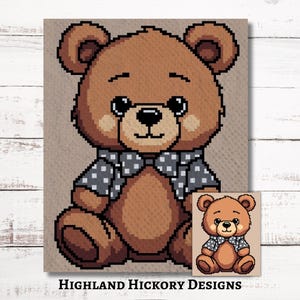 Ours en peluche, motif graphique au crochet C2C Graphgan + instructions écrites, coin à coin, tapisserie, tunisien, tricot, grille de point de croix PDF