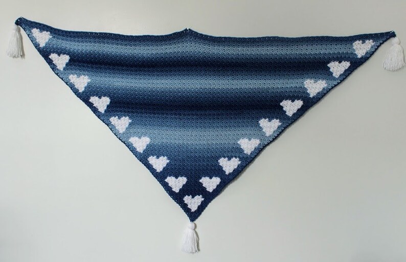 Crochet Soaring Hearts Shawl PATTERN ONLY woman's teen's shawl wrap c2c corner to corner hearts valentines day mothers day tassels image 5