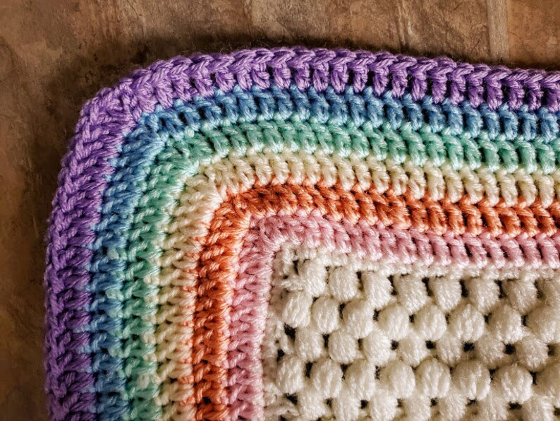 Crochet Rainbow Baby Blanket PATTERN ONLY Rainbow bébé, bébé afghan, couverture de poussette, couverture de berceau, bordure arc-en-ciel, article pour bébé image 3