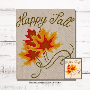 Happy Fall Graph Crochet Pattern C2C, Mini c2c, tss, sc, hdc, dc Graphgan With Written Instructions, Corner to Corner PDF tapestry crochet