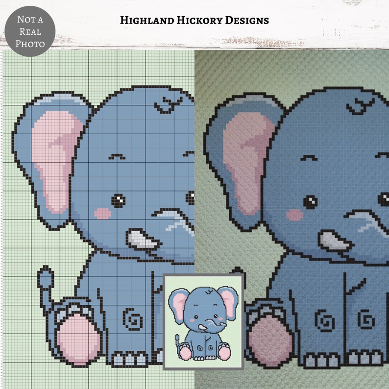 Baby Elephant Graph Crochet Pattern C2C Graphgan + Written Instructions ...