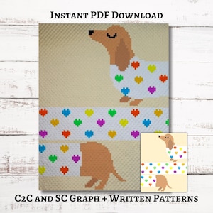 Dachshund Graph, Crochet Pattern, C2C and SC Graphgan + Written Instructions Corner-to-Corner, PDF Download, Wiener Dog Blanket, Sausage Dog