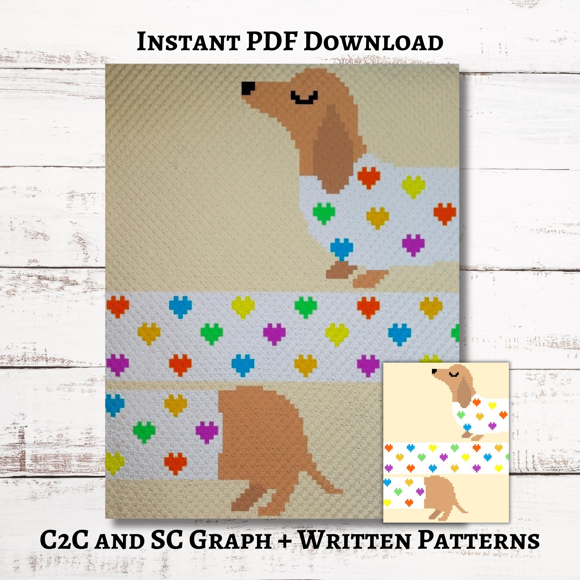 Dog Graphgan Patterns Dachshund Graph, Crochet Pattern, C2C and SC Graphgan + Written ...