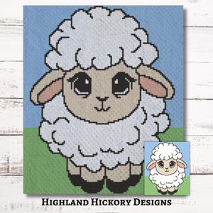 Motif mouton au crochet C2C Graphgan + instructions écrites coin à coin, tapisserie, tunisien, tricot, grille de point de croix PDF