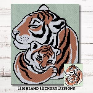 Tiger Mom Graph Crochet Pattern C2C Graphgan + Written Instructions Corner-to-Corner, Tapestry, Tunisian, Knitting, Cross Stitch Chart PDF
