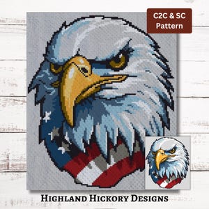 American Eagle Graph-virkmönster C2C, Mini c2c, tss, fm, hdc, dm Graphgan med skriftliga instruktioner, hörn-till-hörn-gobelängvirkning