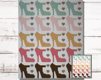 High Heels Graph Crochet Pattern C2C, Mini c2c, tss, sc, hdc, dc Graphgan With Written Instructions, Corner to Corner PDF tapestry crochet