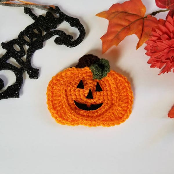Crochet Jack-O'-Lantern Applique PATTERN ONLY pumpkin halloween decoration for blankets bags clothing accessories holiday easy fall autumn