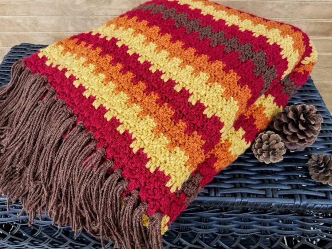 Crochet Fall Foliage Afghan PATTERN ONLY Autumn Themed Throw Blanket