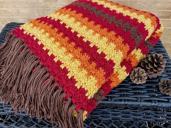 Crochet Pattern Yarn and Colors Amazing Staggered Stripes Blanket 