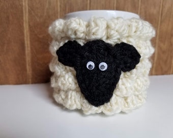 Crochet Sheep Mug Cozy PATTERN ONLY Coffee cup accessory wrap mug cover wrapper coffee cozy coffee cup cozy coffee sleeve