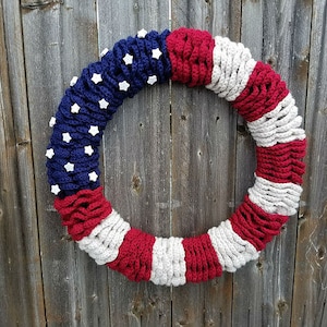 Crochet American Flag Wreath PATTERN ONLY Independence Day decoration 4th of July Labor Day Memorial Day holiday patriotic easy veteran gift