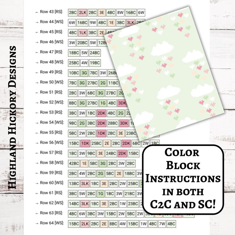 Raining Hearts Graph Crochet Pattern C2C Graphgan + Written ...