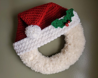 Crochet Santa Wreath PATTERN ONLY 12" circle wreath pattern Christmas decoration decor for home office classroom church etc.