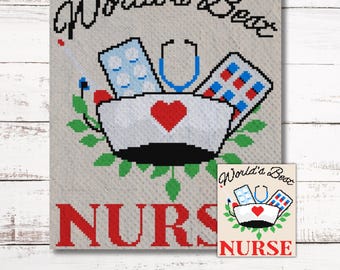 Best Nurse Graph Crochet Pattern C2C, Mini c2c, tss, sc, hdc, dc Graphgan With Written Instructions, Corner to Corner tapestry crochet PDF