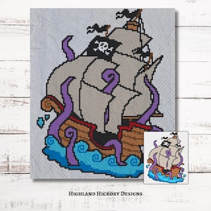 Virkmönster för piratskeppsgrafik C2C, mini c2c, tss, fm, hdc, dm Virkmönster med skriftliga instruktioner, hörn-till-hörn-effekteffekt PDF