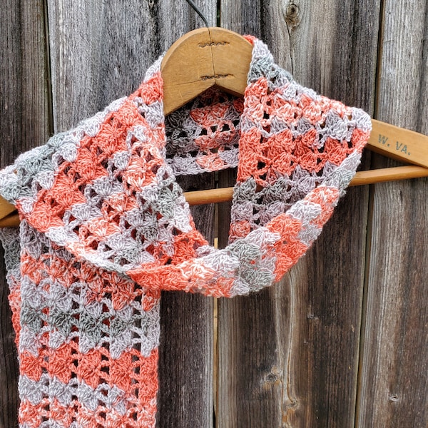 Secret Garden Scarf - Crochet PATTERN ONLY - Light summer scarf can be worn year round, infinity scarf, customizable size and length, PDF