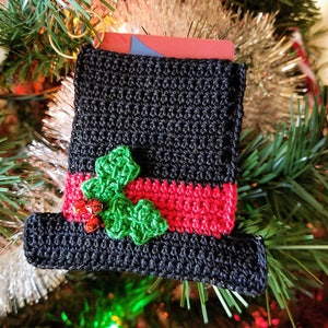 Adorno de gorro de muñeco de nieve de crochet, soporte para tarjetas de regalo, PATRÓN ÚNICAMENTE, adorno para árbol de Navidad, regalo para él, su vecino de la iglesia